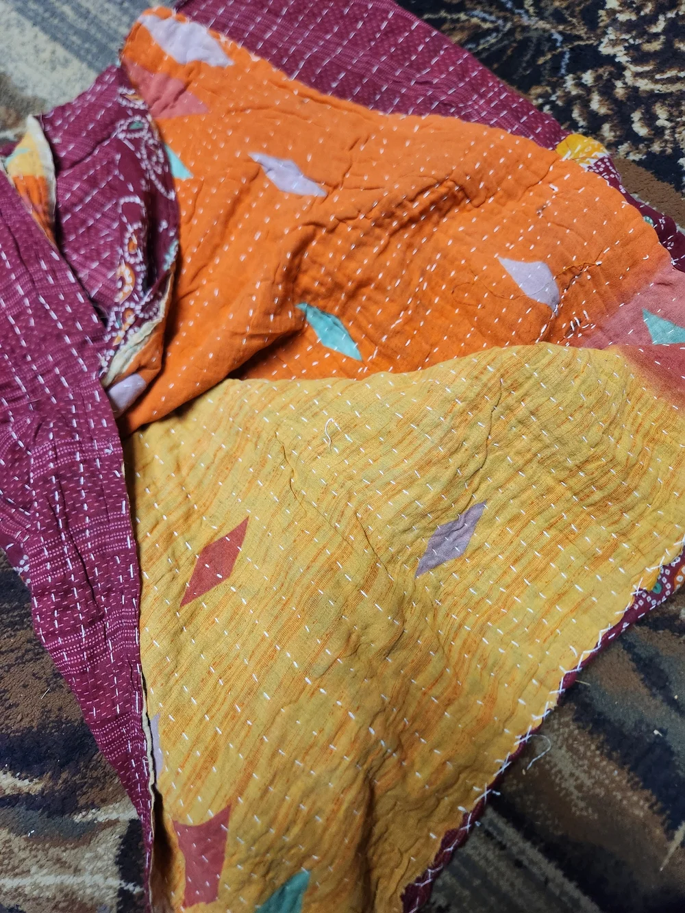 True Vintage-Kantha Rversible Twin Quilted Throw